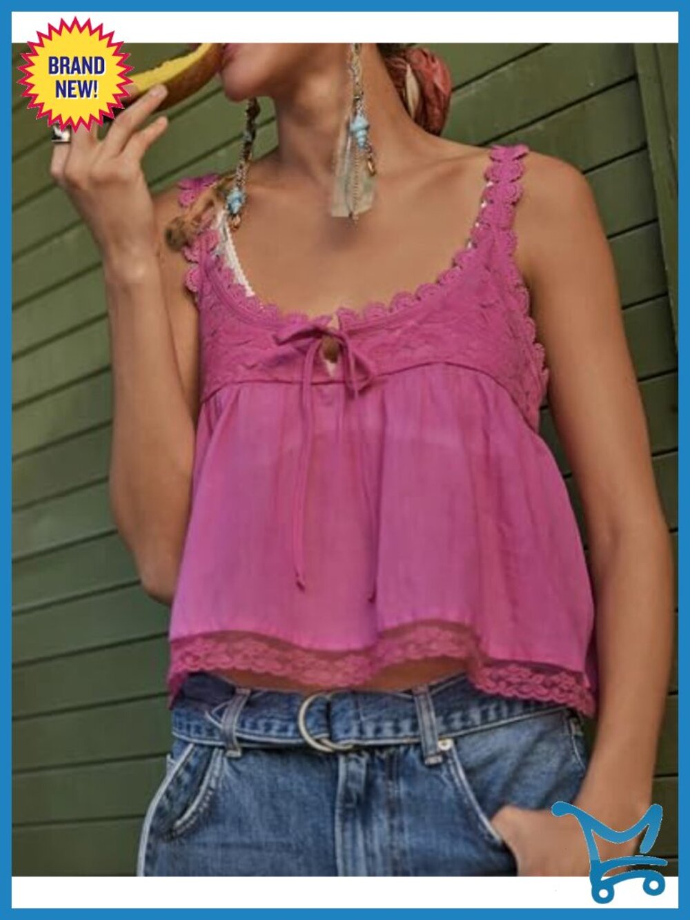 Cotton Lace Tank Top - Boho Crop Top Summer Beach Y2k - Picture 2 of 5